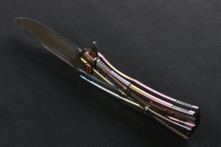 Microtech Choi bamboo Titanium handle American Damascus knife UD402378